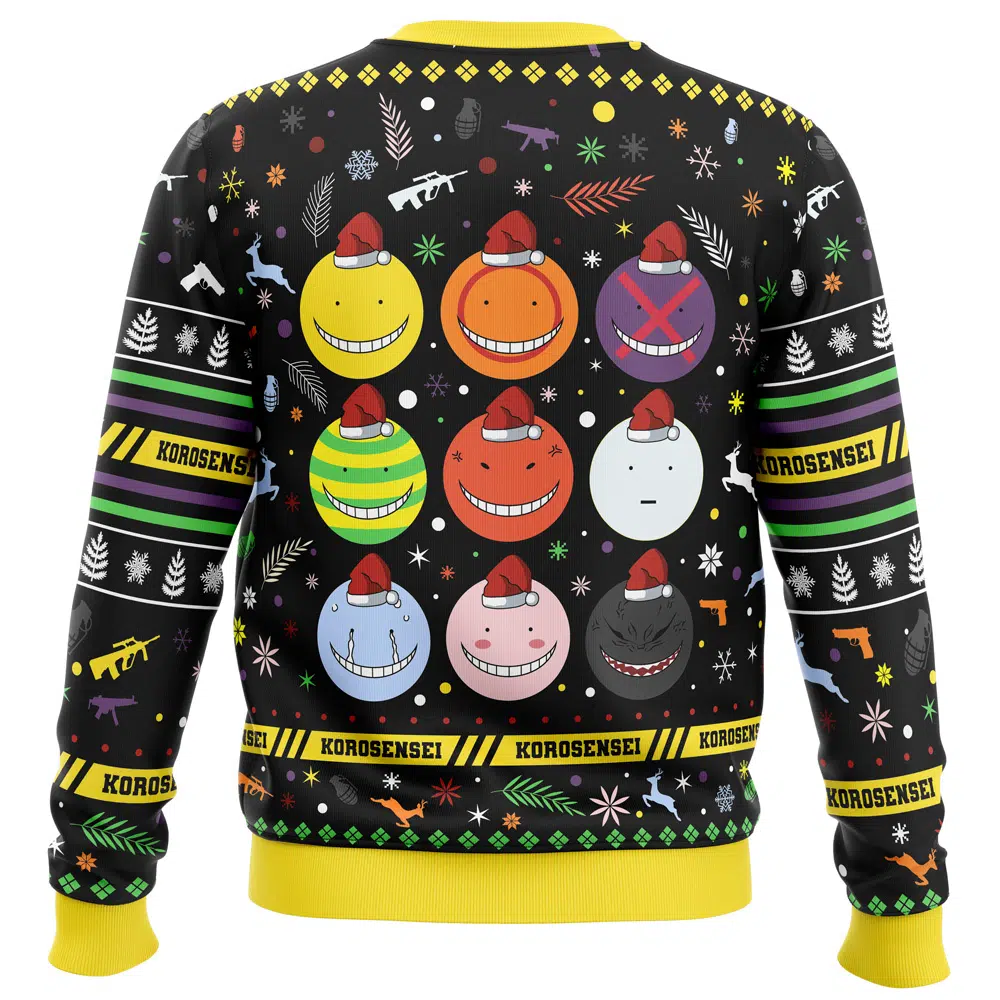 Korosensei Expressions Assassination Classroom Ugly Christmas Sweater BACK mockup - Assassination Classroom Merch