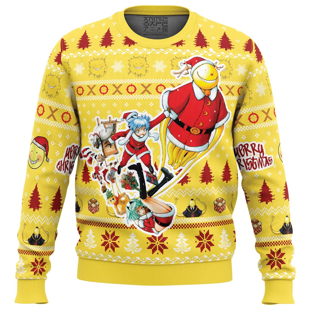 Merry Christmas Assassination Classroom Ugly Christmas Sweater FRONT mockup - Assassination Classroom Merch
