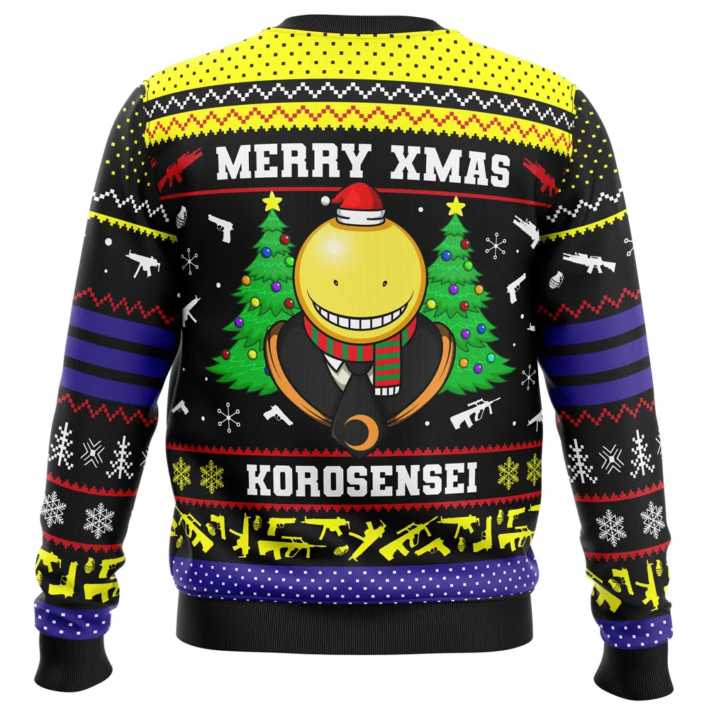Merry Xmas Korosensei Assassination Classroom Ugly Christmas Sweater BACK mockup - Assassination Classroom Merch