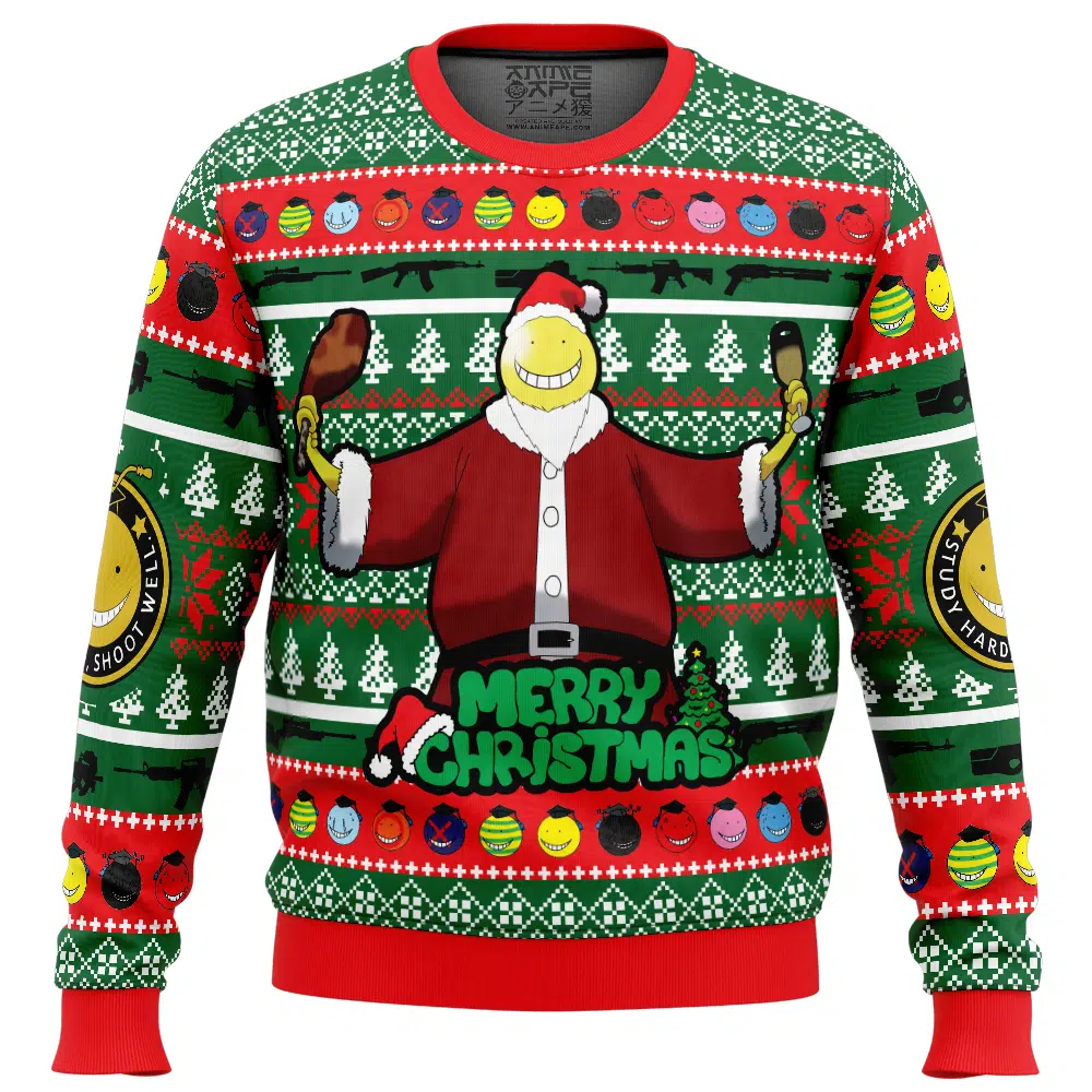 Santa Koro Sensei Assassination Classroom Ugly Christmas Sweater FRONT mockup - Assassination Classroom Merch